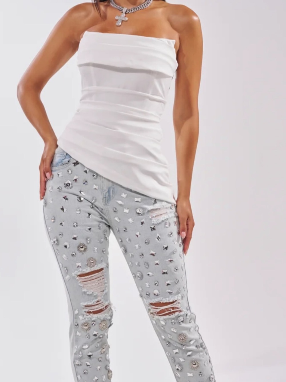 AKIRA Light Wash Skinny Jeans with Silver Stud Embellishments